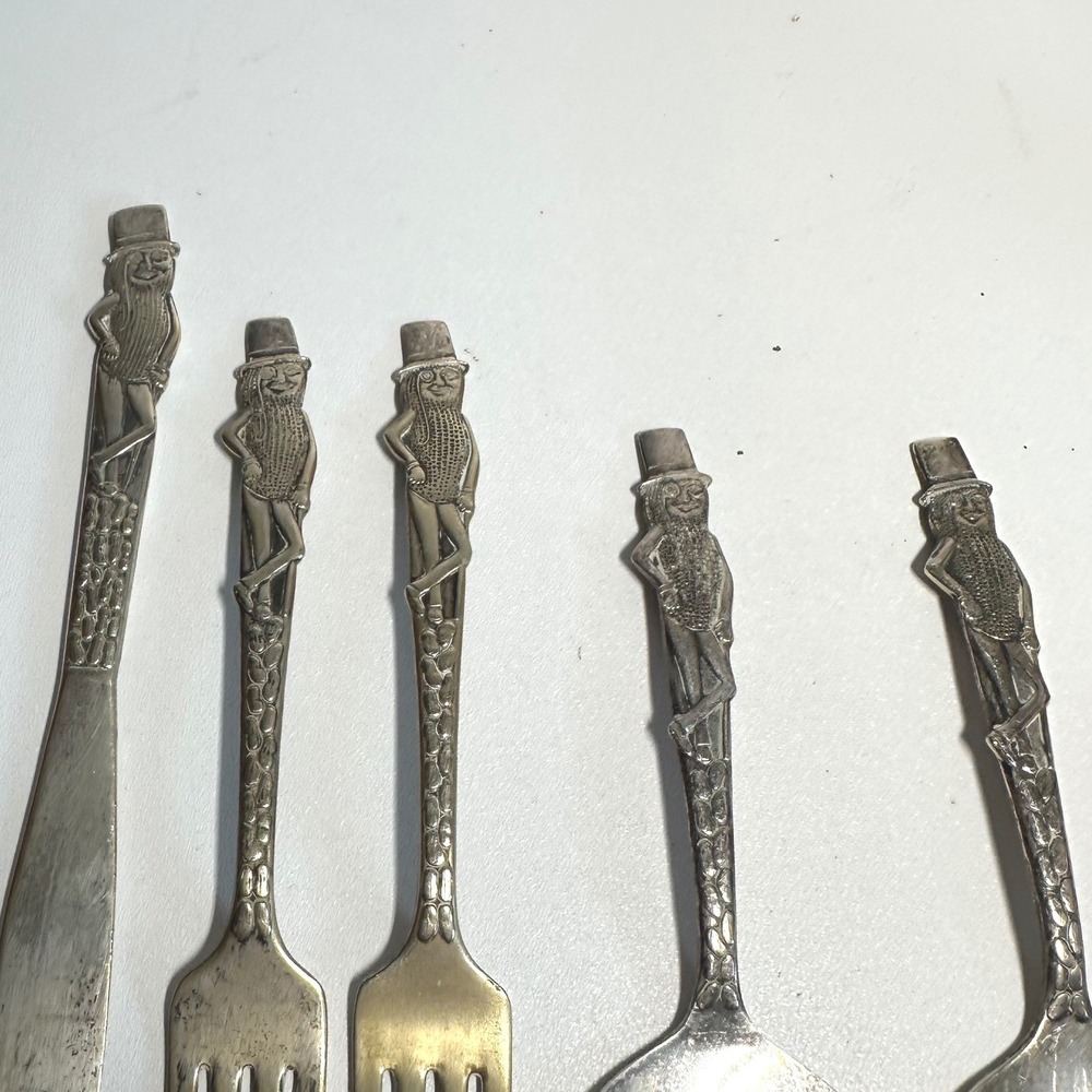 Planters Mr Peanut Flatware Set 5pc Silver Silverplate Vintage Advertising - Picture 2 of 10